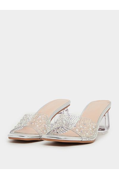 Take Two By Styli Embellished Transparent Strap Block Heel Sandals
