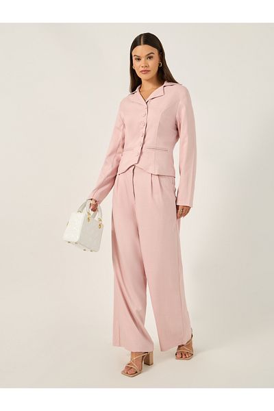 Styli Wide Leg Pants with Pleats and String Tie Belt