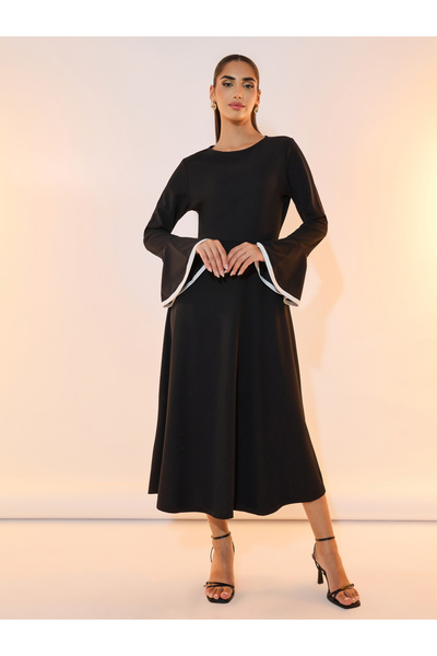 Take Two By Styli Contrast Bell Sleeves A-Line Midi Dress