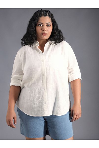 High Star By Styli Plus Size Classic Collar Oversized Shirt with Patch Pocket