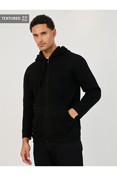 Styli سترة بغطاء رأس من نسيج الوافل بسحاب