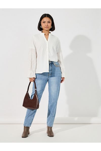 ARIA ROMANCE By Styli Schiffli Insert Pintuck Detail Shirt