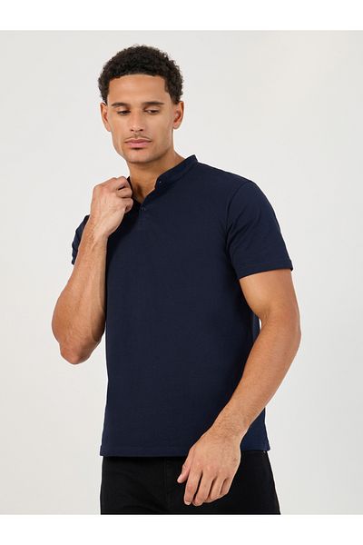 Styli Pure Cotton Compact Jersey Mandarin Polo