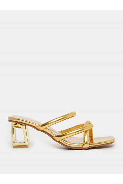 Styli Shiny Metallic Strappy Block Heel Sandals