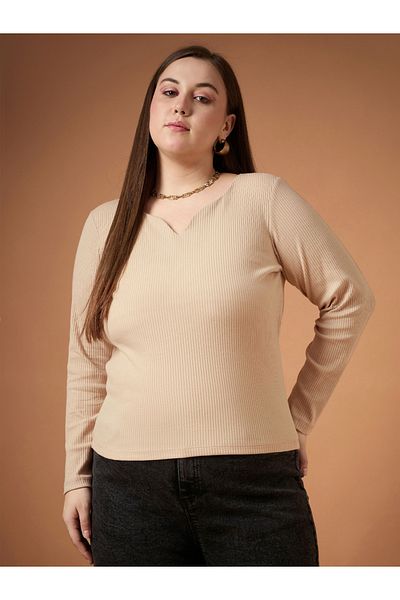 Sassafras By Styli بلوزة محبوكة بمقاس كبير وفتحة رقبة