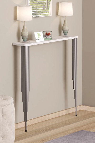 Pinhal Home Dresuar 100*18cm Petek Üstü Raf Oval Kenar Beyaz Gümüş Ayak (90cm...