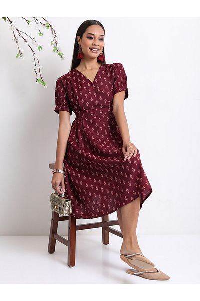 Ketch By Styli Gathered Waistband Ethnic A-Line Midi Dress