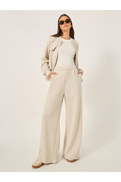 Styli Wide Leg Pants with Half Elastic Waistband
