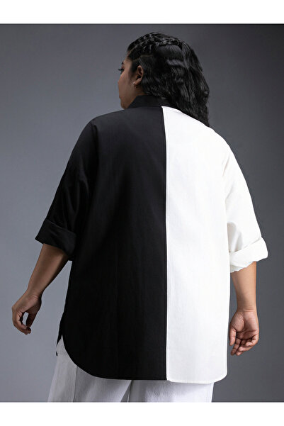 High Star By Styli Plus Size Color Block Collared Shirt with Side Slit Detail