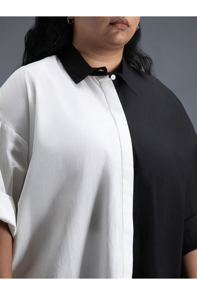High Star By Styli Plus Size Color Block Collared Shirt with Side Slit Detail