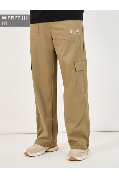 Styli Wide Leg Paneled Cargo Pants with Print Detail