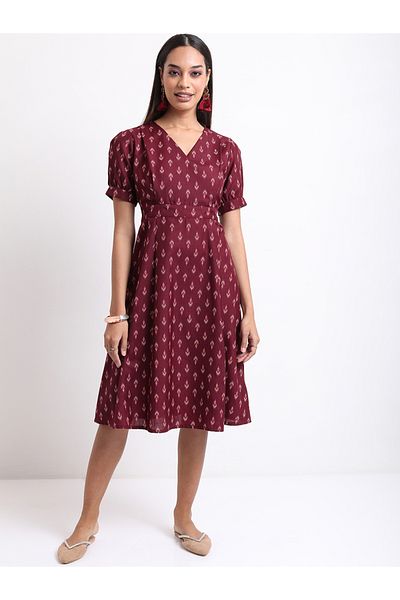 Ketch By Styli Gathered Waistband Ethnic A-Line Midi Dress
