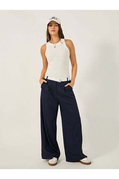 Styli Cross Over Waistband Tailored Trouser with Crease Line