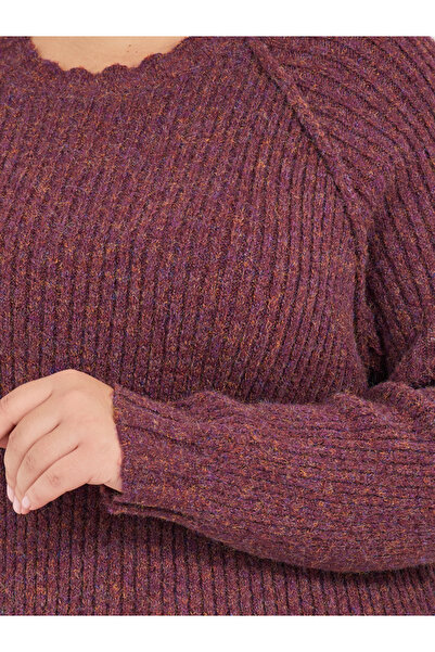 Styli Plus Size Rib Knit Long Sleeve Sweater Midi Dress