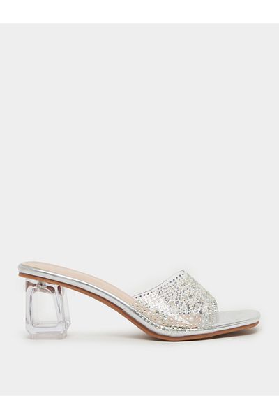 Take Two By Styli Embellished Transparent Strap Block Heel Sandals