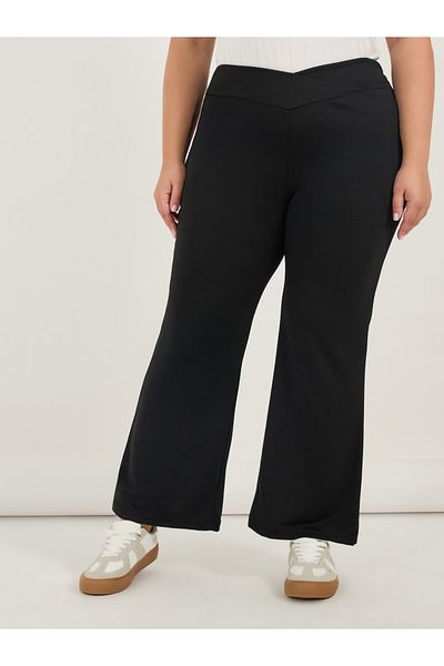 Styli Plus Size Criss-Cross Waistband High Rise Flared Pants