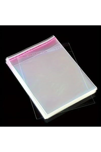 HG AMBALAJ 50 Adet 25x30(*5) Cm Bantlı Yapışkanlı Opp Jelatin Poşet, Şeffaf Poşet