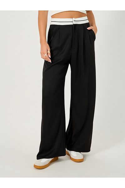 Styli Contrast Waistband Wide Leg Pants
