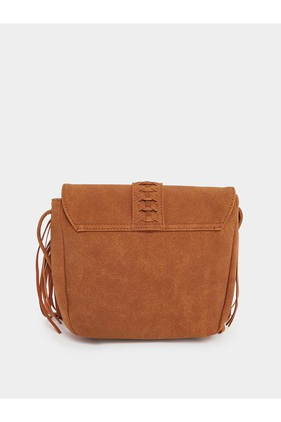 Styli Suede Look Crossbody Bag with Fringes Detail