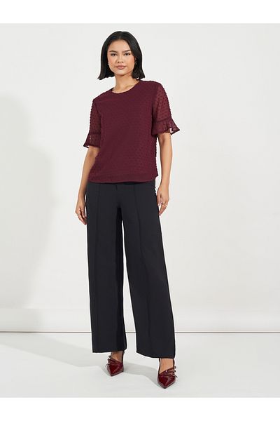 ARIA ROMANCE By Styli Swiss Dot Frill Sleeves Blouse