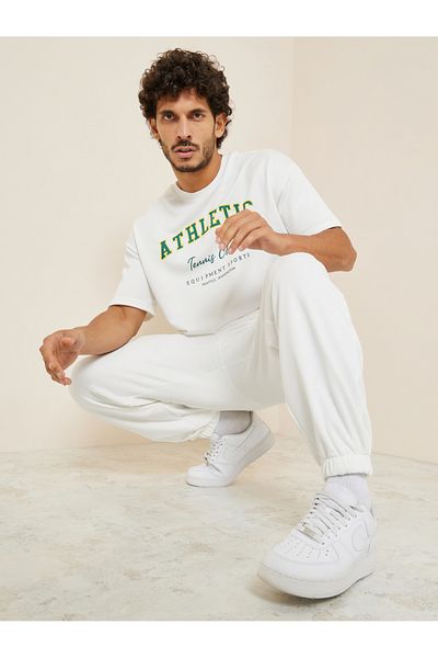 Styli Slogan Print Oversized Terry T-Shirt and Jogger Co-Ord Set