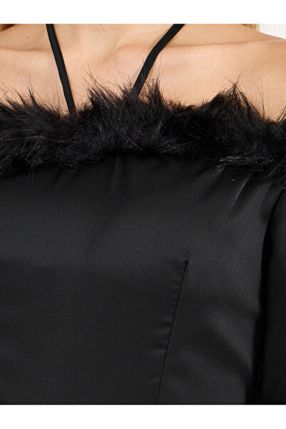 Styli Faux Feather Trim Wide Leg Jumpsuit