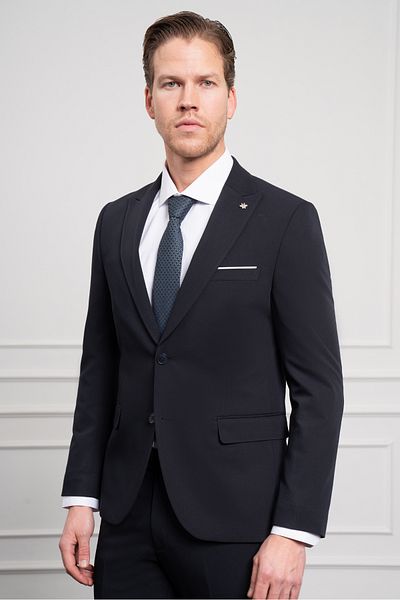 Morven Men's Navy Blue Basic Slim Fit Pointed Collar Suit