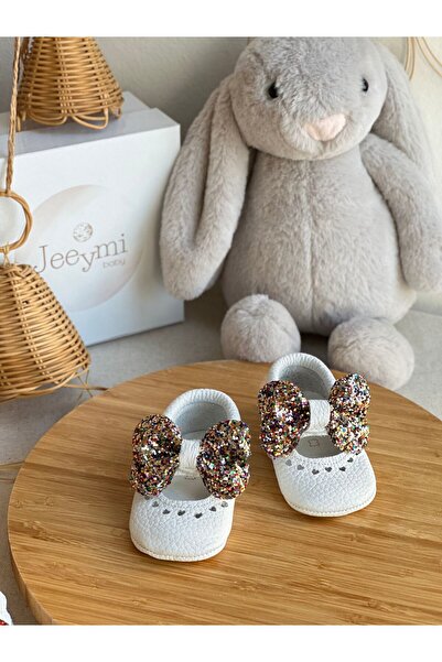 Li Puna White Shine Genuine Leather Baby Moccasin with Colorful Stones