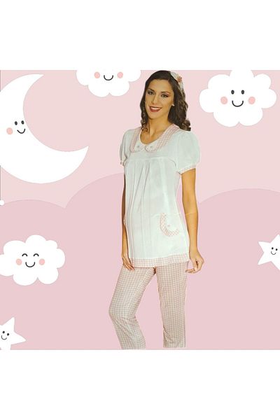 FLZ Short Sleeve Maternity Pajama Set Ecru