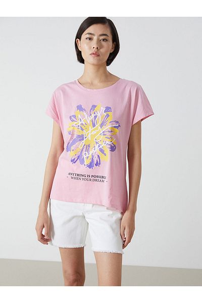 LC Waikiki Νέα σεζόν γυναικείο μπλουζάκι με στάμπα Crew Neck - S5FB14Z8
