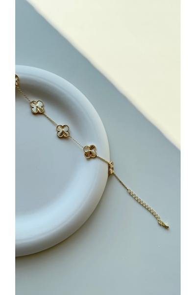 Soles 14 Ayar Altın Rengi Yonca Çelik Bileklik