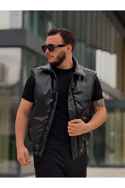 KINGAF Ανδρικό δερμάτινο φουσκωτό γιλέκο