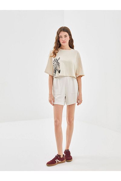 LC Waikiki Νέα σεζόν Crew Neck Zebra Printed Γυναικείο Crop - S5FM21Z8