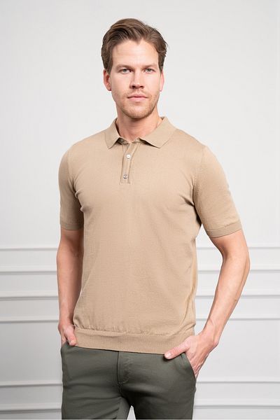 Morven Ανδρικό μπλουζάκι μπεζ Basic Polo Neck Dynamic Fit