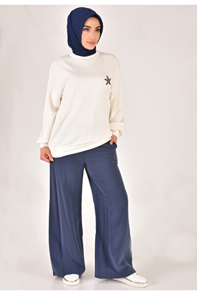 Puane Modal kumaş sırtı nakış detaylı tesettür sweatshirt