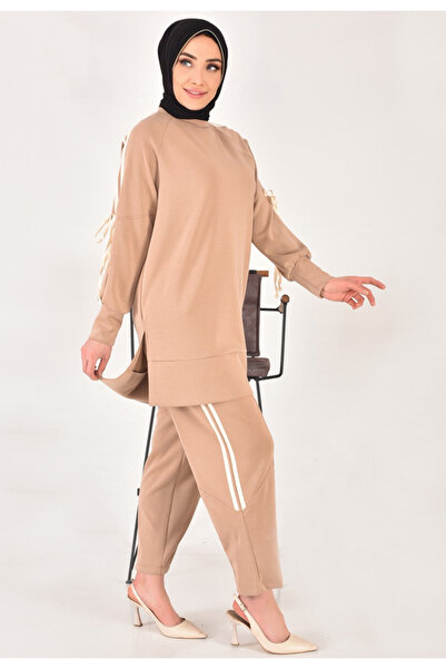 Puane Modal kumaş kol detaylı tesettür ikili takım