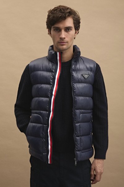 AJ 81 Puffer Yelek Şerit Detaylı Lacivert
