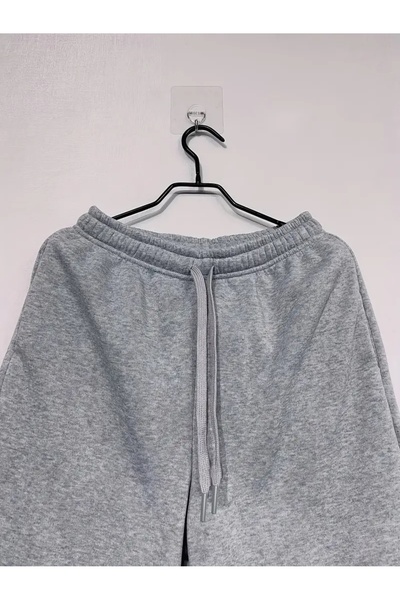 yx yustex sport Kadın Gri Baggy Bol Kesim Esnek Rahat Kumaş Eşofman Altı