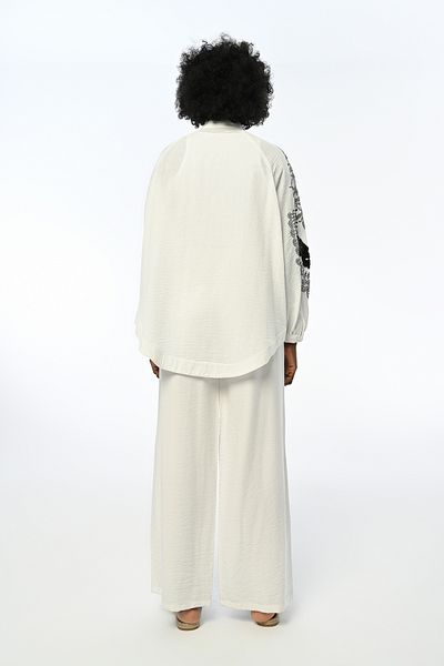 novon Giardini Flying Birdl Embroidery Oversize Linen Kimono