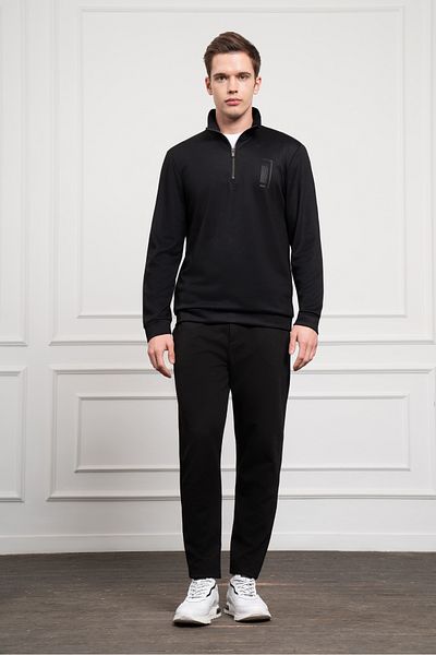 Morven Ανδρικό μαύρο φούτερ με φερμουάρ Bato Collar Dynamic Fit Άνετο κομμένο φούτερ