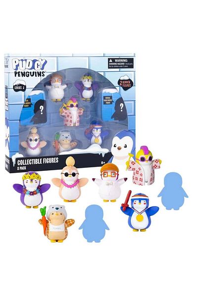 TOYFEST مجموعة مجسمات Pudgy Penguins مكونة من 8 قطع S2 مجموعة بطريق يحمل العلم