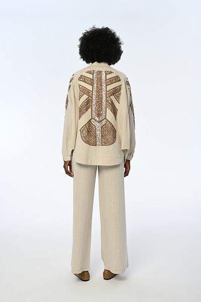 novon Giardini Flying Birdl Embroidery Oversize Linen Kimono