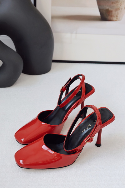 POLKA STORE Dupe Kare Burun Arka Açık Stiletto Abiye Topuklu Kadın Ayakkabı