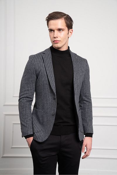 Morven Men's Gray Knitted Slim Fit Slim Fit Mono Collar Jacket