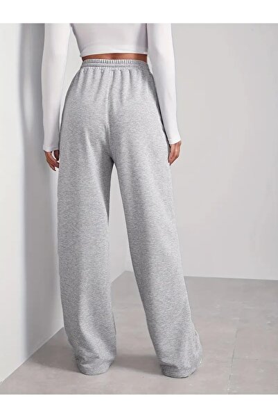 yx yustex sport Kadın Gri Baggy Bol Kesim Esnek Rahat Kumaş Eşofman Altı