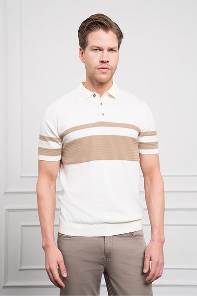 Morven Men's Ecru Trend Dynamic Fit Relaxed Cut Polo Neck T-Shirt