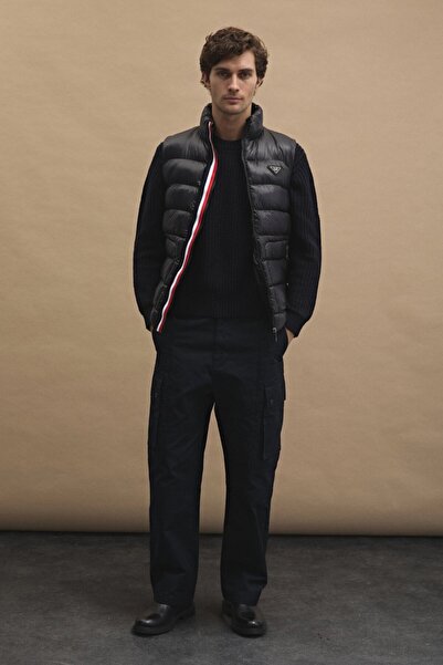 AJ 81 Puffer Yelek Şerit Detaylı Siyah