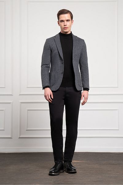 Morven Men's Gray Knitted Slim Fit Slim Fit Mono Collar Jacket