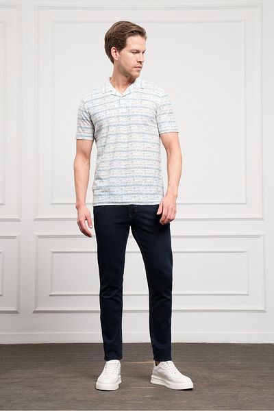 Morven Tricou pentru bărbați Blue Trend Dynamic Fit Relaxed Fit cu gât polo