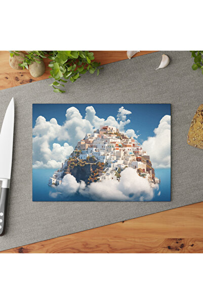 PaintedAnarchy Santorini-Inspired Tempered Glass Cutting Board with Non-Slip ...